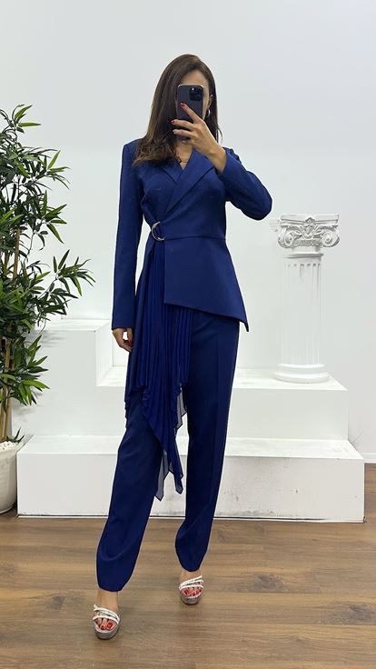 Lacivert Kemerli Ceket Takım