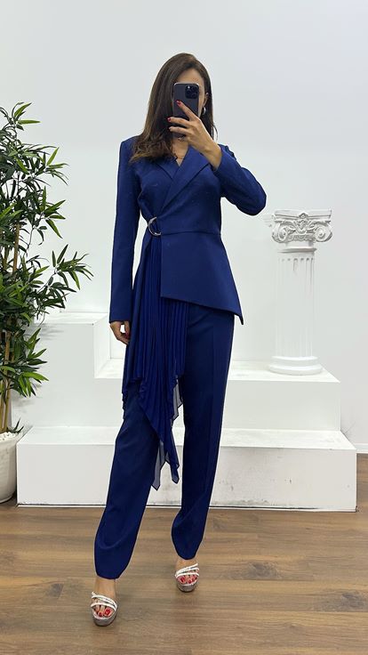 Lacivert Kemerli Ceket Takım