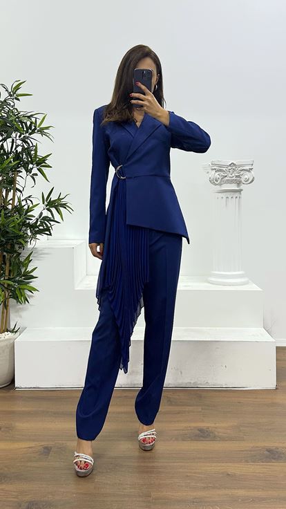 Lacivert Kemerli Ceket Takım
