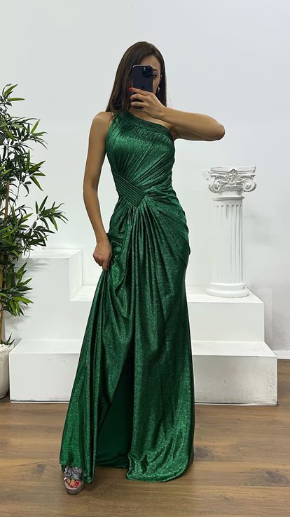 Emerald One Shoulder Evening Dress
