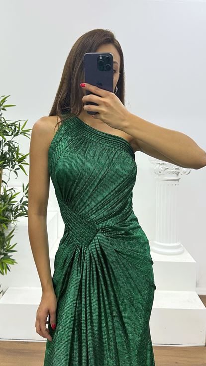 Emerald One Shoulder Evening Dress