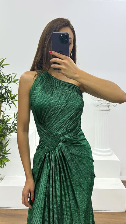 Emerald One Shoulder Evening Dress
