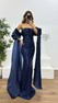 Lacivert Balon Kol İşlemeli Abiye Elbise