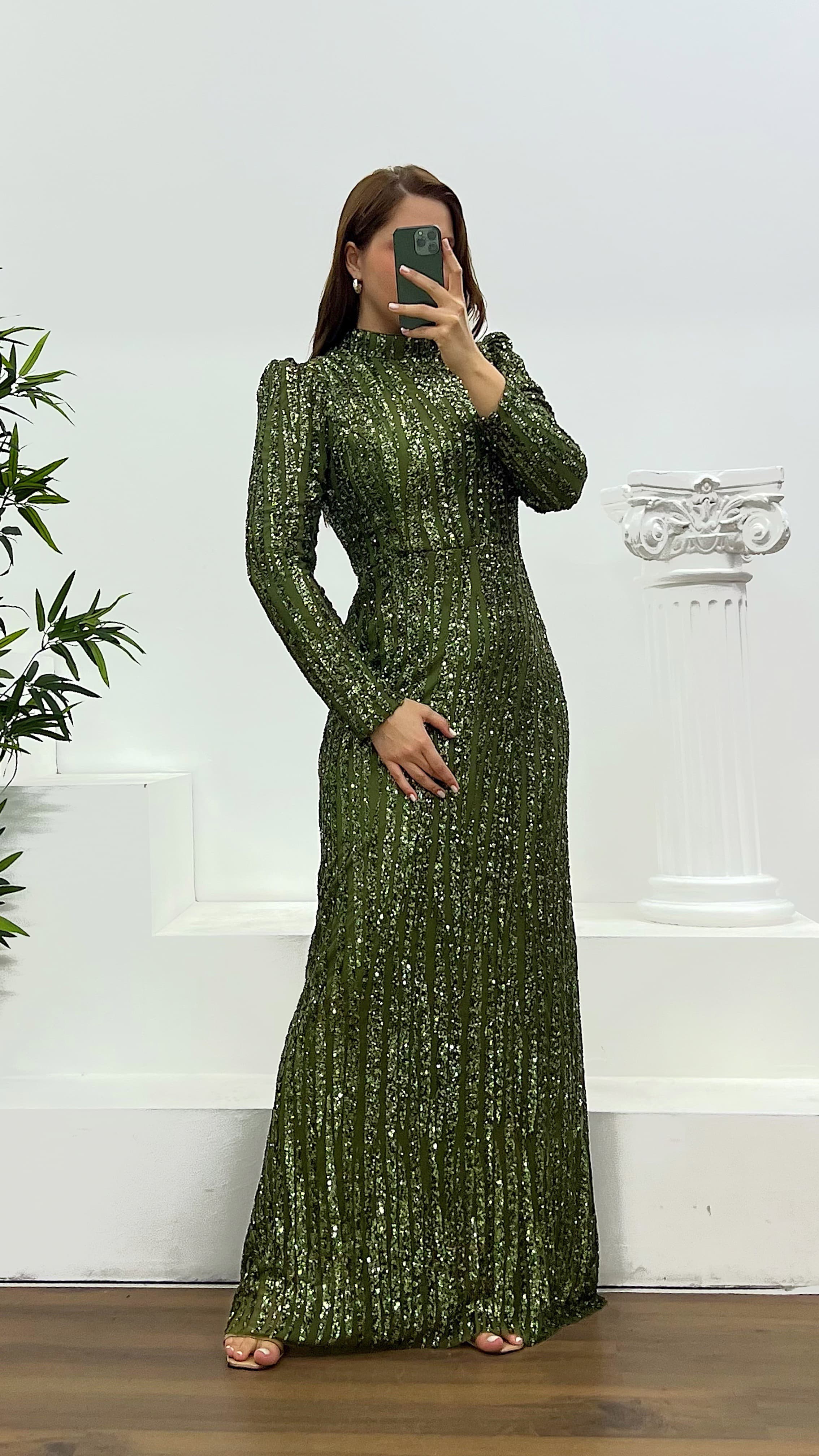 Khaki Embroidered Plus Size Evening Dress Khaki Embroidered Plus Size Evening Dress