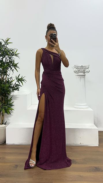 Plum One Shoulder Evening Dress