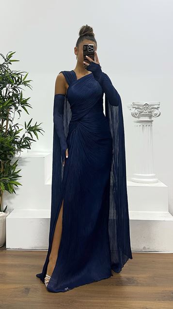 Abito da sera in crêpe blu navy