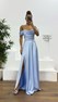 Açık Mavi Sırt Detay Drapeli Abiye Elbise