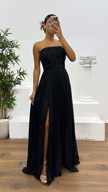 Black Strapless Evening Dress