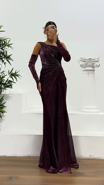 Murdum One Shoulder Glittery Evening Dress
