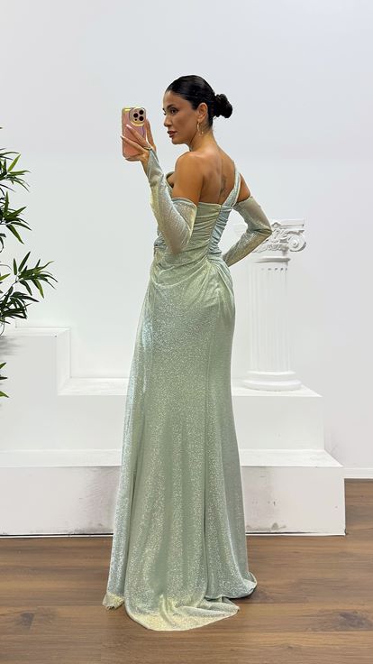 Firuze One Shoulder Glittery Evening Dress