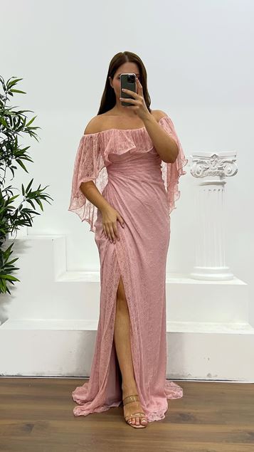Rose Dried Strapless Lace Plus Size Evening Dress
