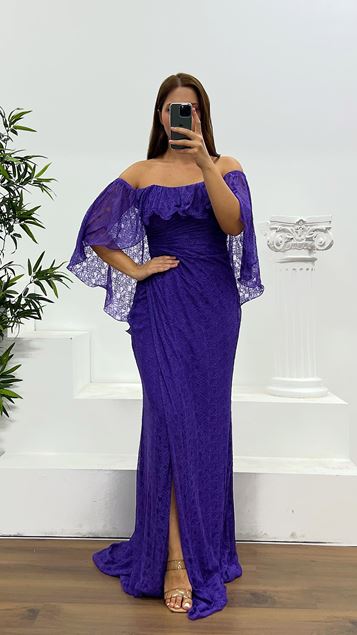 Dark Lilac Strapless Lace Plus Size Evening Dress