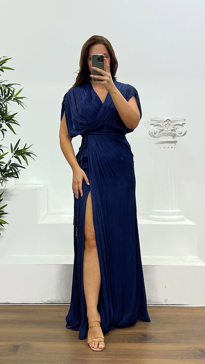 Abito da sera blu navy a maniche corte  taglie forti