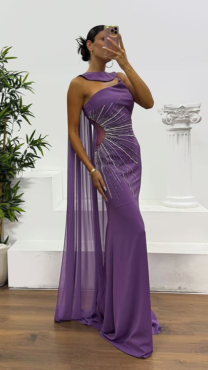Robe de soirée cape lavande à une épaule