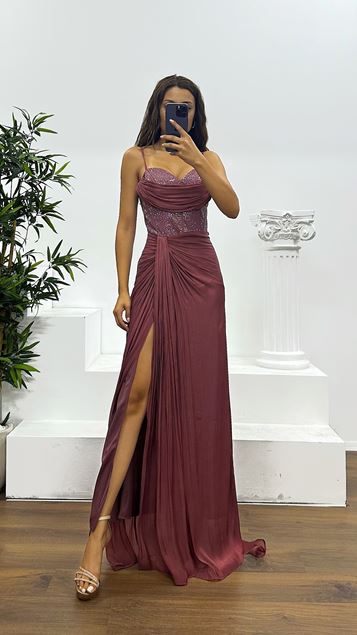 Rose İp Askılı Jan Jan Abiye Elbise