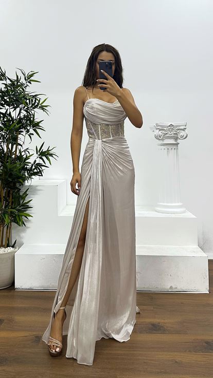 Taş İp Askılı Jan Jan Abiye Elbise