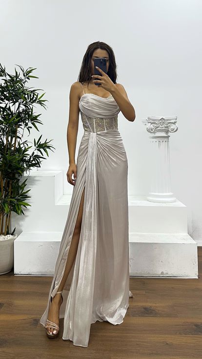 Taş İp Askılı Jan Jan Abiye Elbise