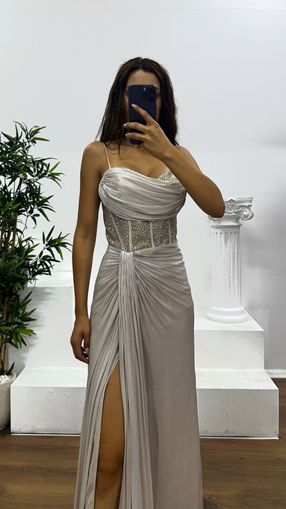 Taş İp Askılı Jan Jan Abiye Elbise