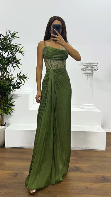 Khaki Rope Strap Jan Jan Evening Dress