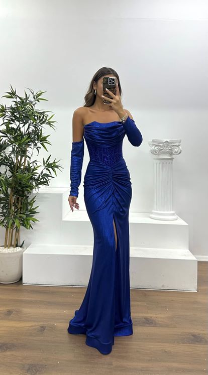 Saks Straplez Elbivenli Abiye Elbise