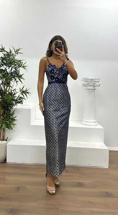 Lacivert Tek Omuz Abiye Ebise