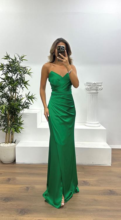 Emerald Strapless Draped Evening Dress