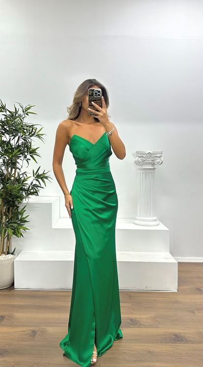 Emerald Strapless Draped Evening Dress