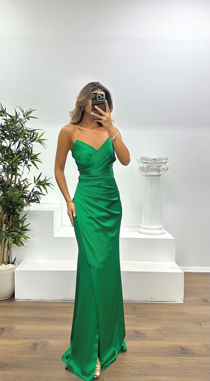 Emerald Strapless Draped Evening Dress