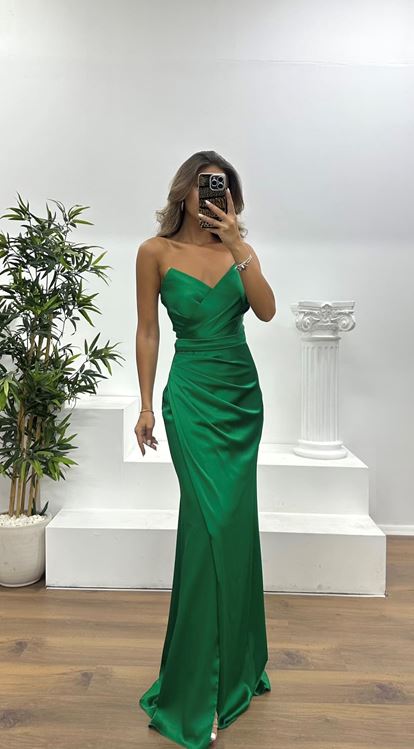 Emerald Strapless Draped Evening Dress