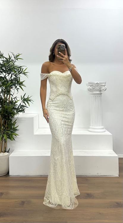 İncli İşlemeli Abiye Elbise