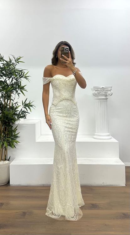 İncli İşlemeli Abiye Elbise