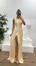 Açık Gold Tek Omuz Drape Detay Şifon Abiye Elbise