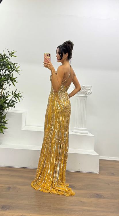 Hardal Özel El İşlemesi Abiye Elbise