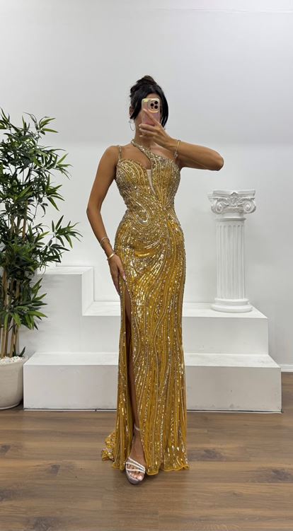 Hardal Özel El İşlemesi Abiye Elbise