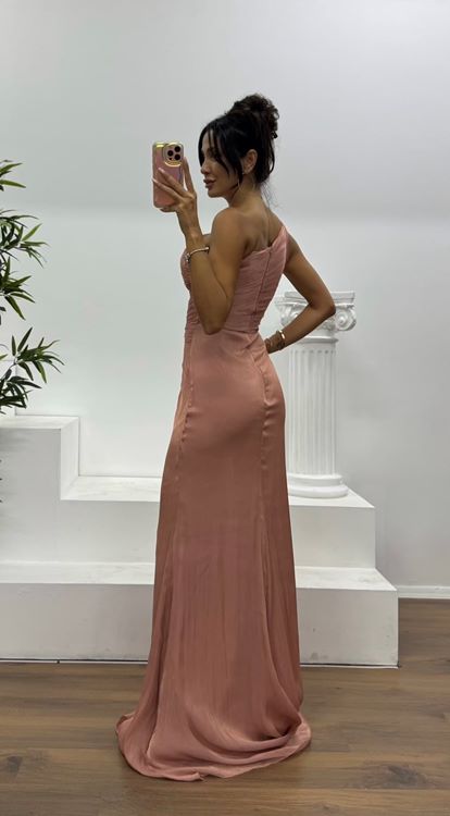 Tarçın Tek Omuz Drape Detay Şifon Abiye Elbise
