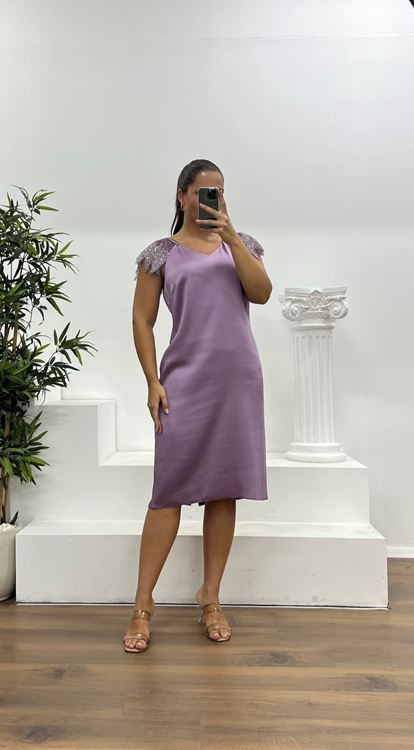 Gül Kurusu İşleme Detay Saten Büyük Beden Abiye Elbise