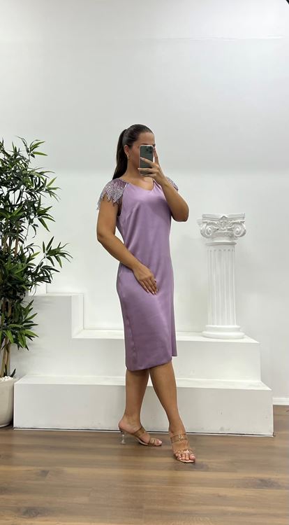 Gül Kurusu İşleme Detay Saten Büyük Beden Abiye Elbise