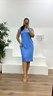 Mavi İşleme Detay Saten Büyük Beden Abiye Elbise
