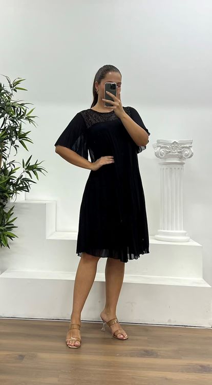 Black Pleated Chiffon Plus Size Evening Dress