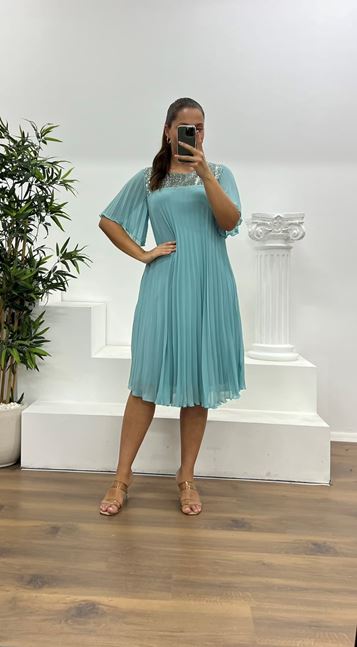 Mint Pleated Chiffon Plus Size Evening Dress