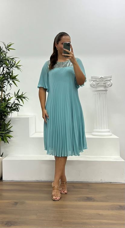 Mint Pleated Chiffon Plus Size Evening Dress
