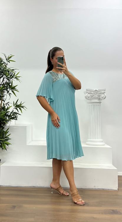 Mint Pleated Chiffon Plus Size Evening Dress
