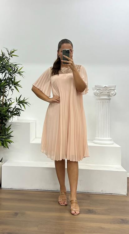Salmon Pleated Chiffon Plus Size Evening Dress
