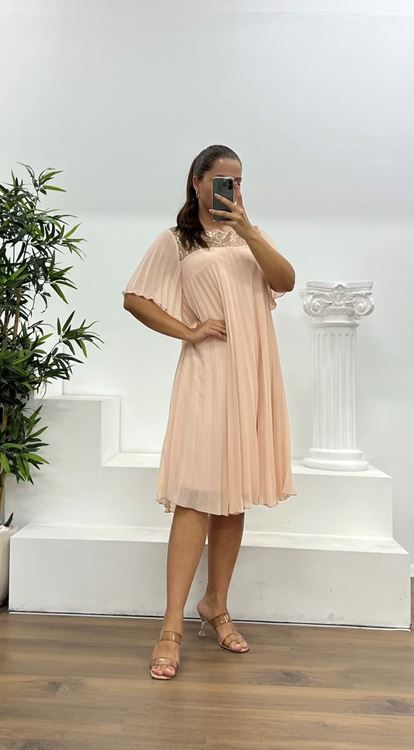 Salmon Pleated Chiffon Plus Size Evening Dress