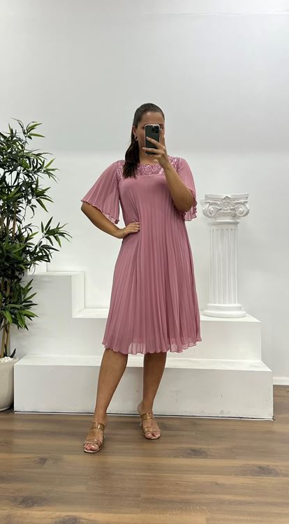 Powder Pleated Chiffon Plus Size Evening Dress