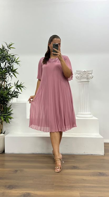 Powder Pleated Chiffon Plus Size Evening Dress