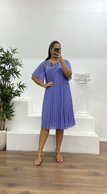 Lilac Pleated Chiffon Plus Size Evening Dress