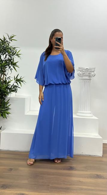Air Blue Chiffon Plus Size Evening Suit