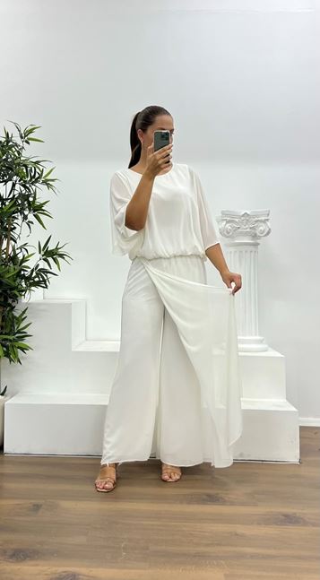 White Chiffon Plus Size Evening Suit