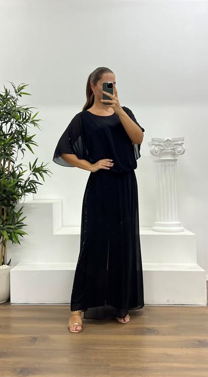 Siyah Şifon Büyük Beden Takım Abiye